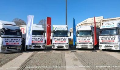 Gaziantep Büyükşehir Belediyesi katkısıyla hazırlanan 5 tır malzeme Gazze için yola çıktı